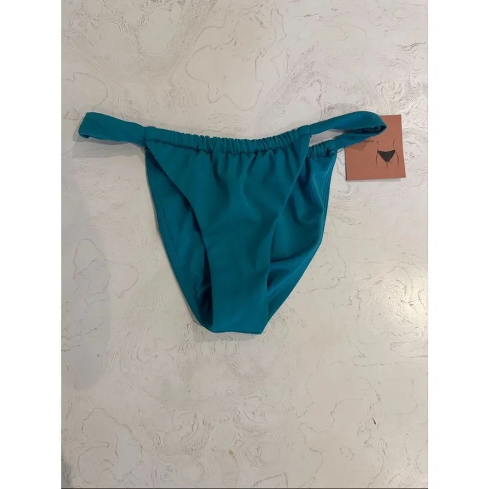 Shade & Shore Turquoise high leg extra cheeky adjustable bikini bottom Small NWT